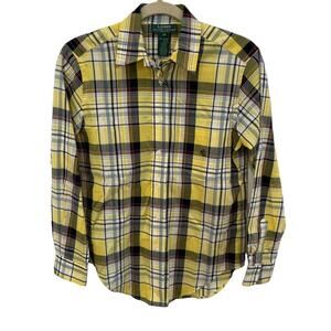 Ralph Lauren Yellow Plaid Long sleeve Button Down Size 2 Petite